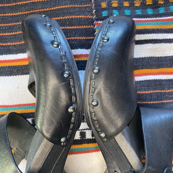 Dansko Black Thea Slingback Leather Studded Cutout Wooden Clogs. Size 40/9.5. - Picture 4 of 9